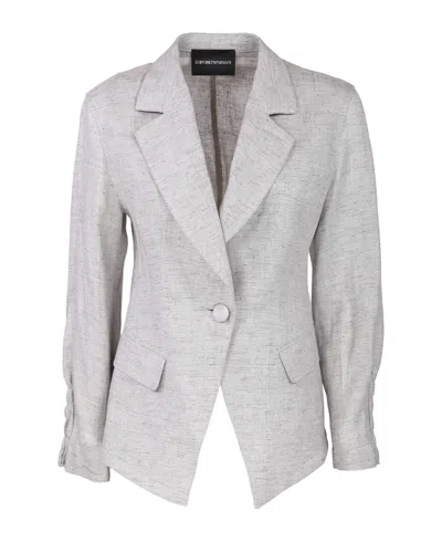 Emporio Armani Shirred-panel Single-breasted Blazer In Grey