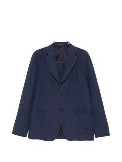 Emporio Armani Linen Single Breasted Jacket In Blue