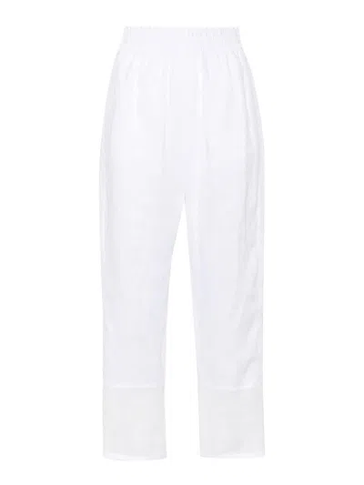 Emporio Armani Linen Trousers In Blanco