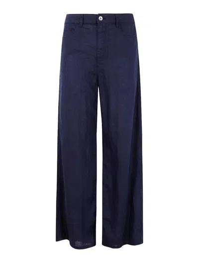 Emporio Armani Linen Trousers In Blue