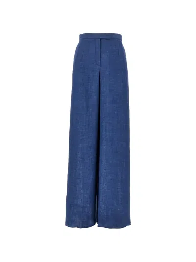 Emporio Armani Linen Trousers In Blue