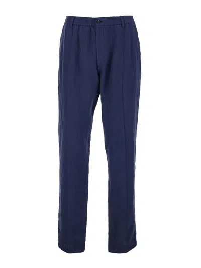 Emporio Armani Linen Trousers Side Pockets Back Pocket In Blue