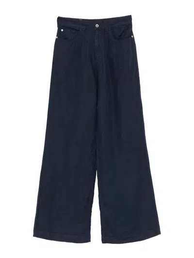 Emporio Armani Linen Trousers In Blue