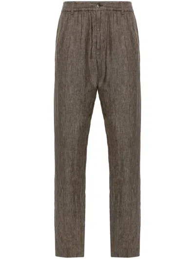 Emporio Armani Linen Trousers In Brown