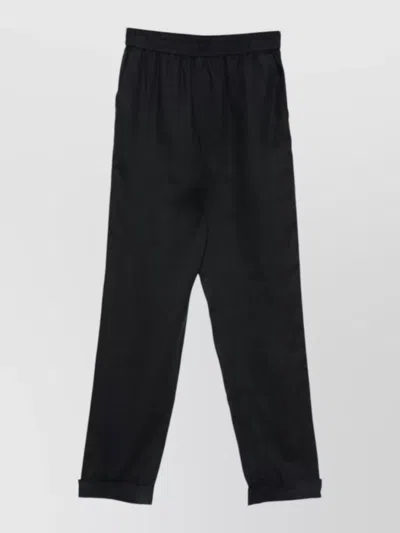 Emporio Armani Linen Trousers Elasticated Waistband Turn Up Cuffs In Black