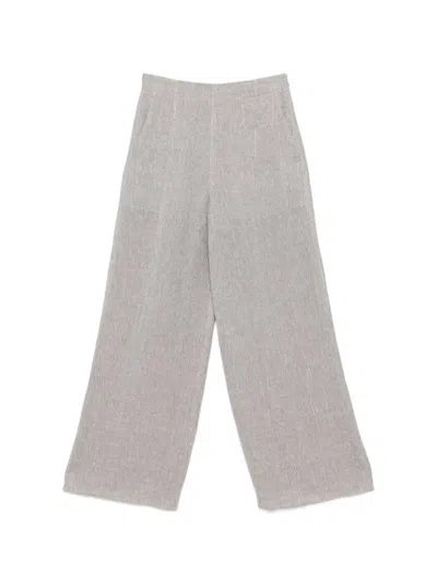 Emporio Armani Linen Wide Leg Textured Trousers In Gray