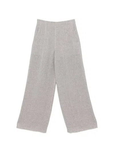 Emporio Armani Linen Wide Leg Textured Trousers In Gray