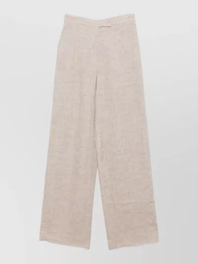 Emporio Armani Linen Trousers High Waist Wide Leg Textured In Neutral