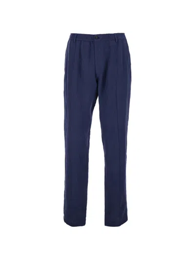 Emporio Armani Linen Trousers In Navy