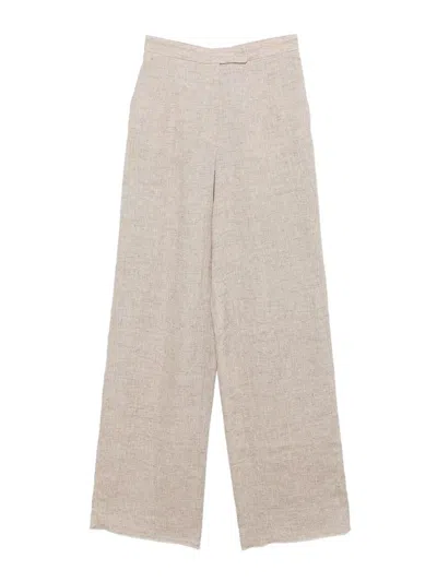 Emporio Armani Linen Trousers High Waist Wide Leg Textured In Neutral