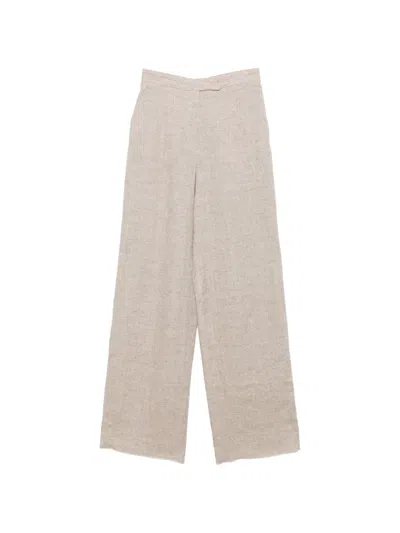 Emporio Armani Linen Trousers High Waist Wide Leg Textured In Neutral