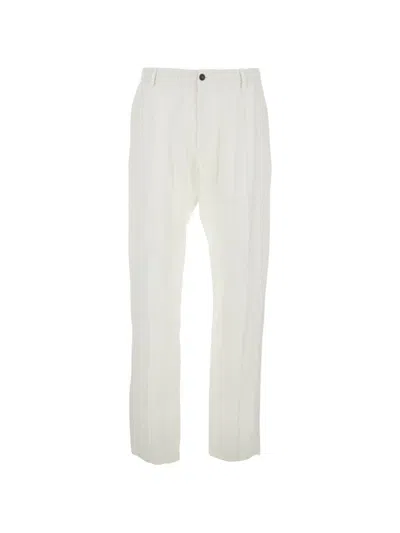 Emporio Armani Linen Drawstring Trousers Elasticated Waist Pockets In White