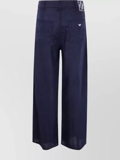Emporio Armani Linen Trousers With Back Pockets And Patch Detail