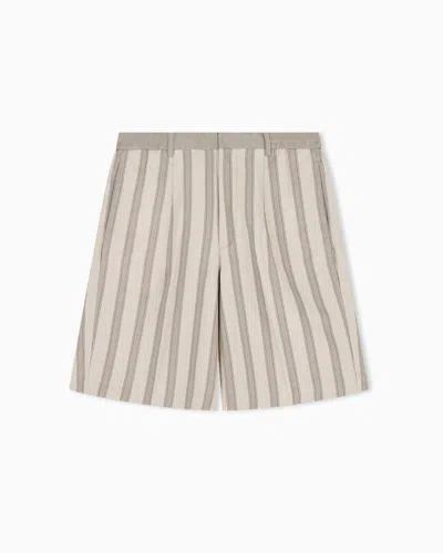 Emporio Armani Linen-blend Bermuda Shorts With All-over Pattern In Multi
