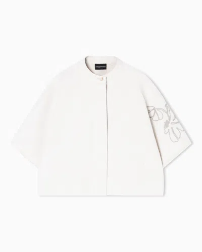 Emporio Armani Linen-blend Canvas Shirt Jacket With Embroidery In Sand