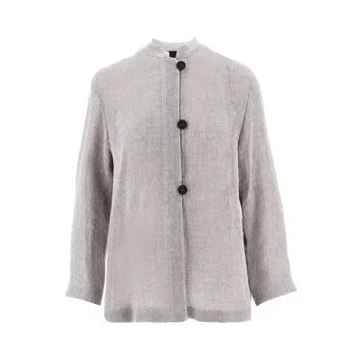 Emporio Armani Linen-blend Gauze Jacket In Gray