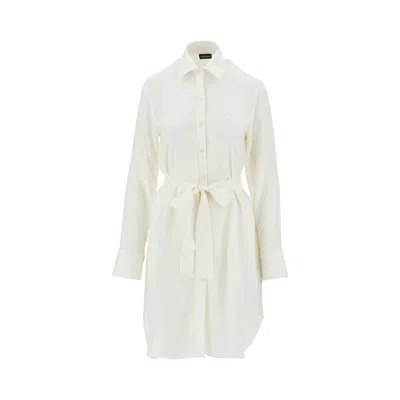 Emporio Armani Linen-blend Short Shirt Dress In Neutral