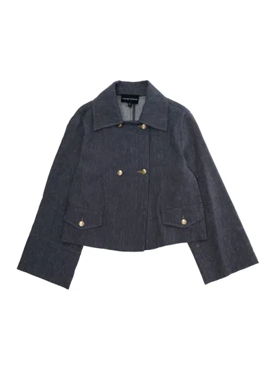 Emporio Armani Linen-cotton Double-breasted Blazer In Black