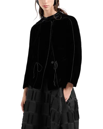 Emporio Armani Liquid Velvet Drawstring Jacket In Black