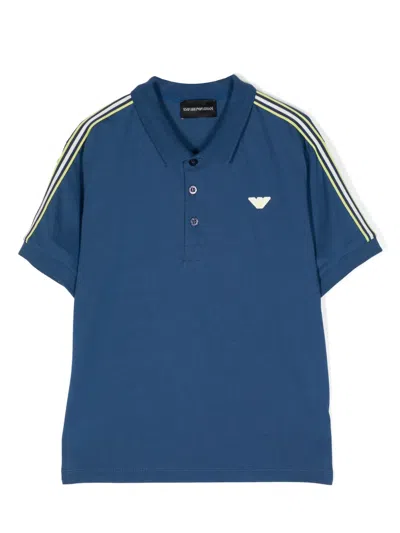Emporio Armani Kids Logo Cotton Polo Shirt In Blue
