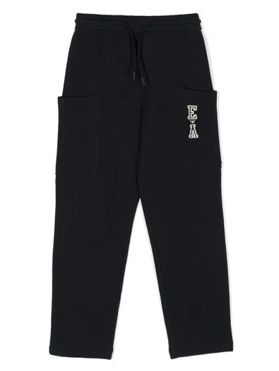 Emporio Armani Kids' Logo-appliqué Cotton Track Pants In Blue