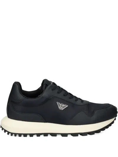 Emporio Armani Logo-appliqué Panelled Sneakers In Blue
