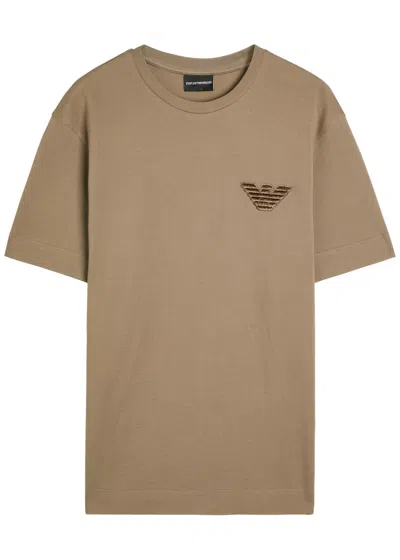 Emporio Armani Logo-appliqué Piqué Cotton T-shirt In Brown