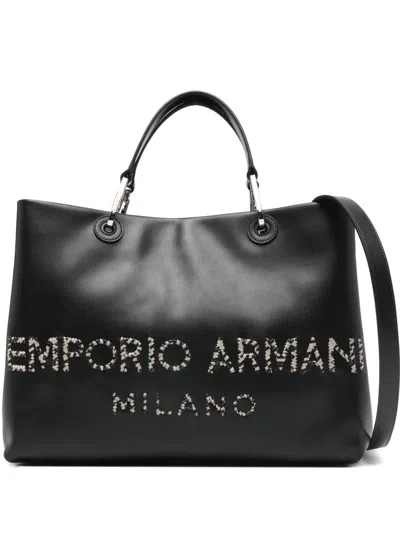 Emporio Armani Logo-appliqué Tote Bag In Black