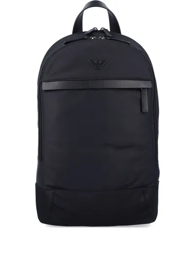 Emporio Armani Logo Backpack In 黑色