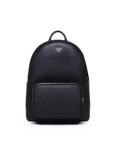 Emporio Armani Zaino Roundshape In Pelle Rigenerata Cn Aquila In Nero Neri E Grigi