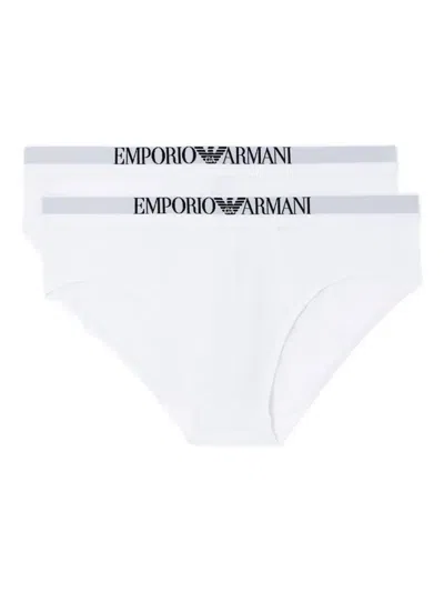 Emporio Armani Logo-band Briefs (pack Of Two) In White