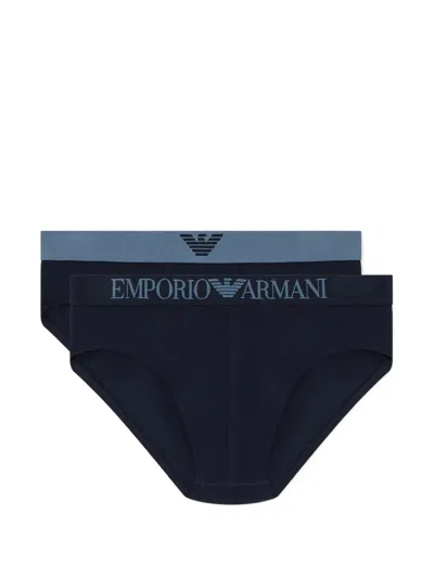 Emporio Armani Logo Band Briefs Set Of Two In Blue