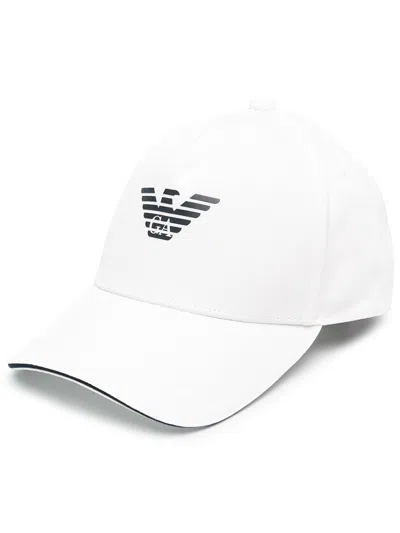 Emporio Armani White Baseball Cap With Front Logo In Cotton Man In Pattern