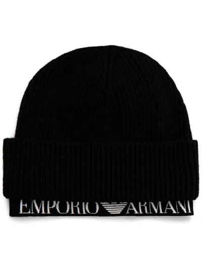 Emporio Armani Logo Beanie Hat In Black