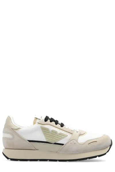 EMPORIO ARMANI メッシュ&スエード&レザー スニーカー Mesh sneakers with suede details and eagle patch | Emporio