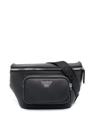 Emporio Armani Leather Belt Bag Adjustable Strap In Black