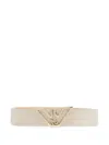 Emporio Armani Adjustable Logo Buckle Belt With Textured Finish In Beige