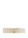 Emporio Armani Adjustable Logo Buckle Belt With Textured Finish In Beige