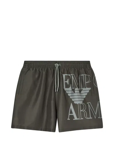 Emporio Armani Logo Boxer Beachwear In Green