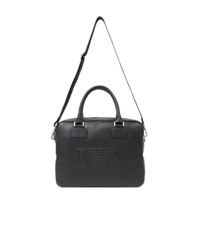 Emporio Armani Logo Briefcase In Black