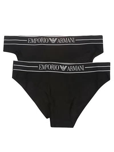 Emporio Armani Logo Briefs - 2 Pack In Black