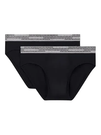 Emporio Armani Logo Briefs (pack Of Two) In Black