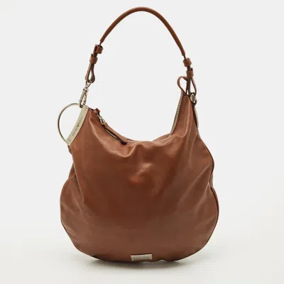 Pre-owned Emporio Armani Logo Brown Leather Hobo