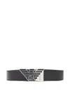 Emporio Armani Leather Belt With Interchangeable Metal Buckle In Black