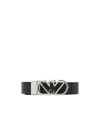 Emporio Armani Official Store Reversible Belt In Deer-print Leather With Eagle Buckle In Black