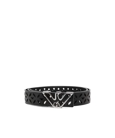 Emporio Armani Logo-buckle Leather Belt In Black