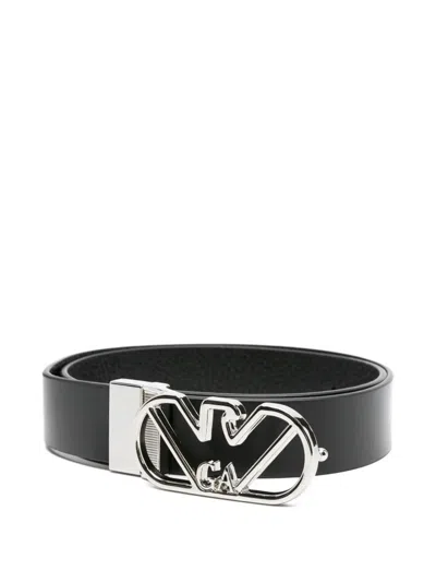 Emporio Armani Adjustable Reversible Metal Buckle Belt In Black