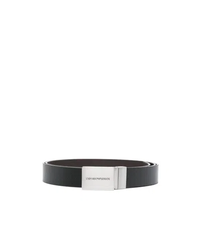 Emporio Armani Logo-buclke Reversible Leather Belt In Black