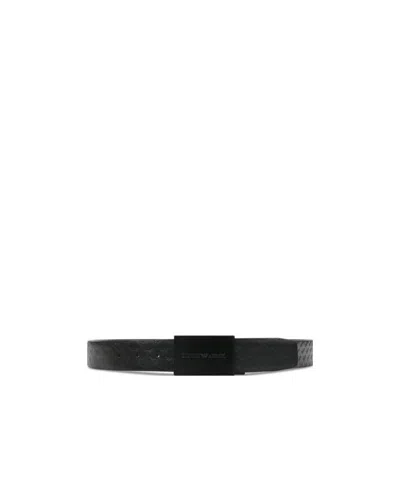 Emporio Armani Logo Carved Belt In Black