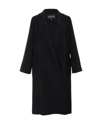Emporio Armani Logo Cashmere Coat In Black